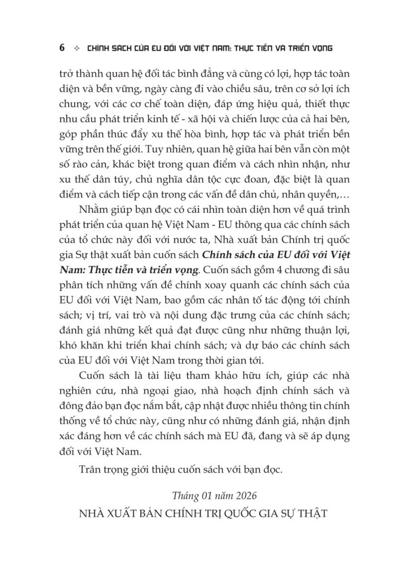 Chính  sách của EU đối với Việt Nam: Thực tiễn và triển vọng (Sách chuyên khảo)
