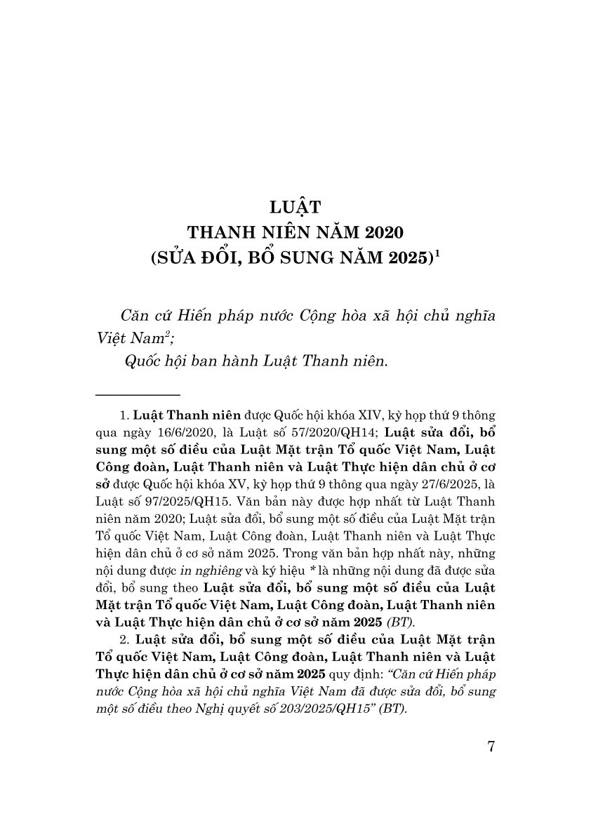 Luật Thanh niên năm 2020 (sửa đổi, bổ sung năm 2025)