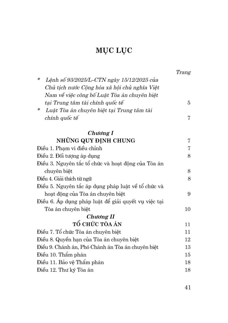 Luật Tòa án chuyên biệt tại Trung tâm tài chính quốc tế năm 2025