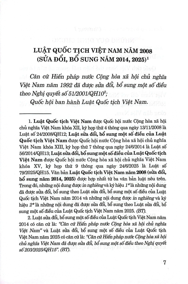 Luật Quốc Tịch Việt Nam Năm 2008 (Sửa Đổi, Bổ Sung Năm 2014, 2025)