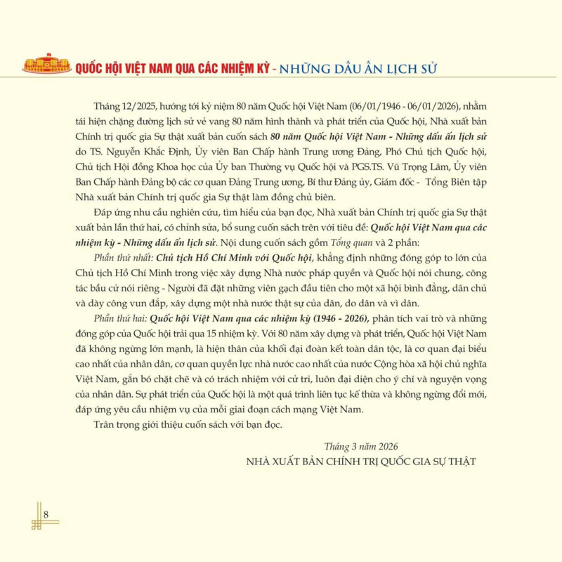Quốc hội Việt Nam qua các nhiệm kỳ - Những dấu ấn lịch sử (Xuất bản lần thứ hai, có chỉnh sửa, bổ sung)