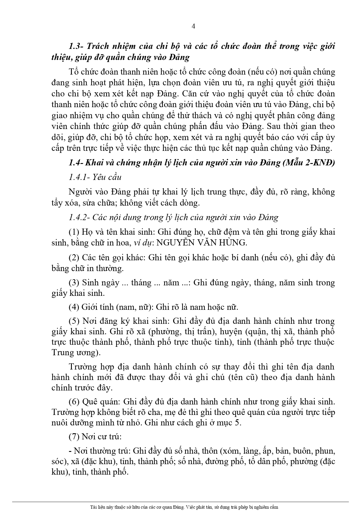  Lý lịch của người xin vào Đảng