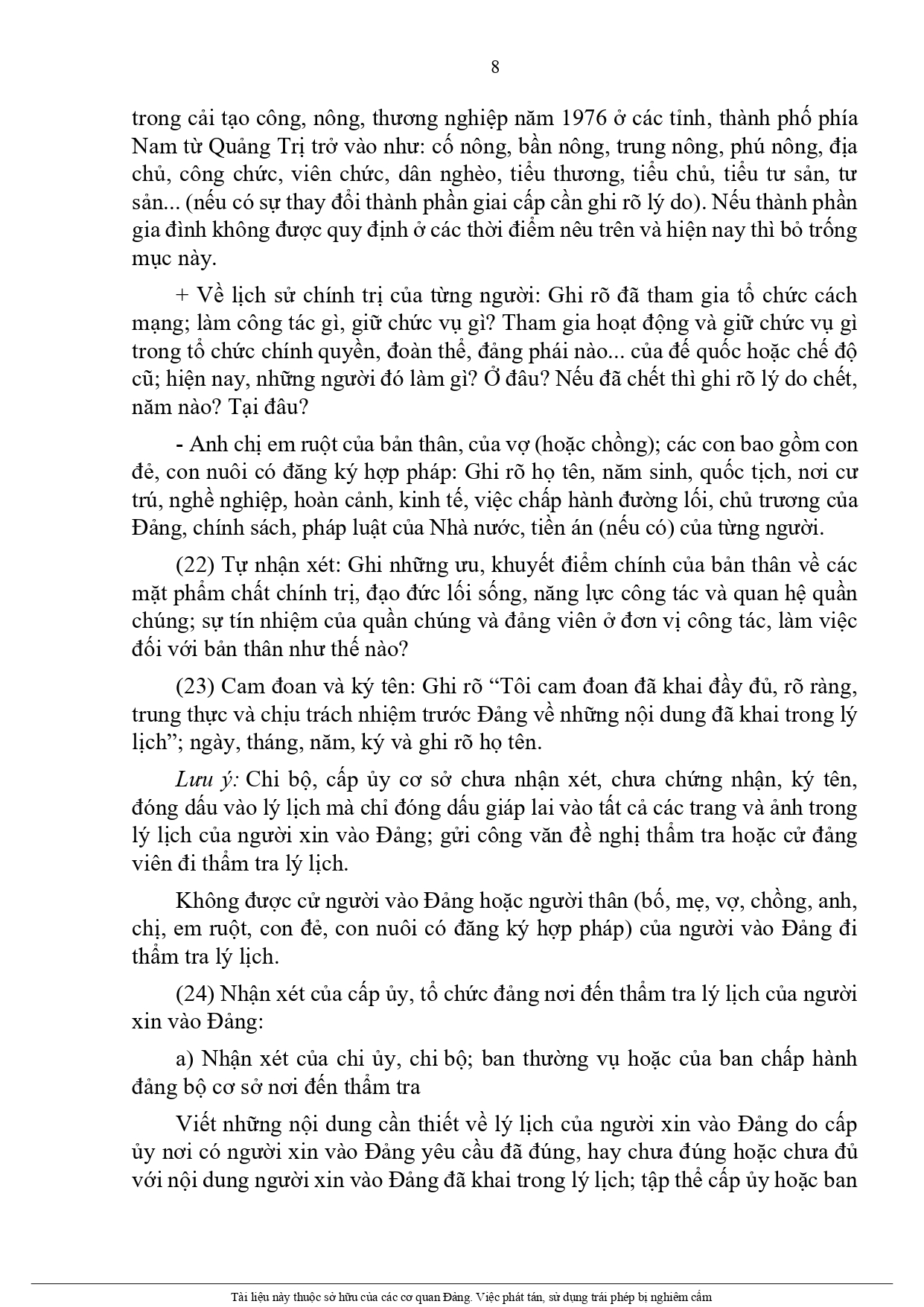  Lý lịch của người xin vào Đảng