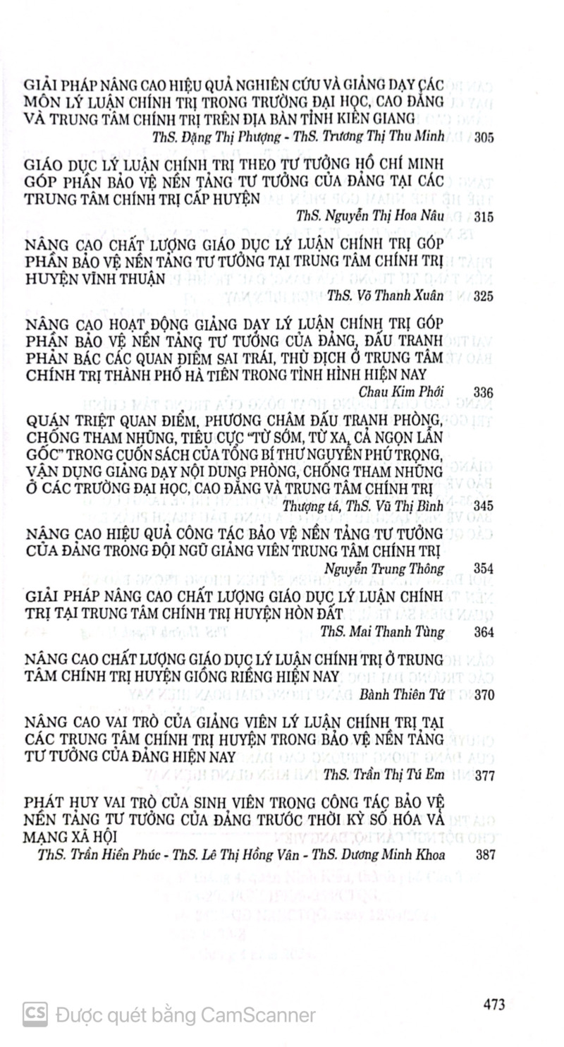 Nâng cao hiệu quả công tác bảo vệ nền tảng tư tưởng của Đảng ở các trường Đại học, Cao đẳng, Trung tâm chính trị trên địa bản tỉnh Kiên Giang (Kỷ yếu Hội thảo khoa học cấp tỉnh)