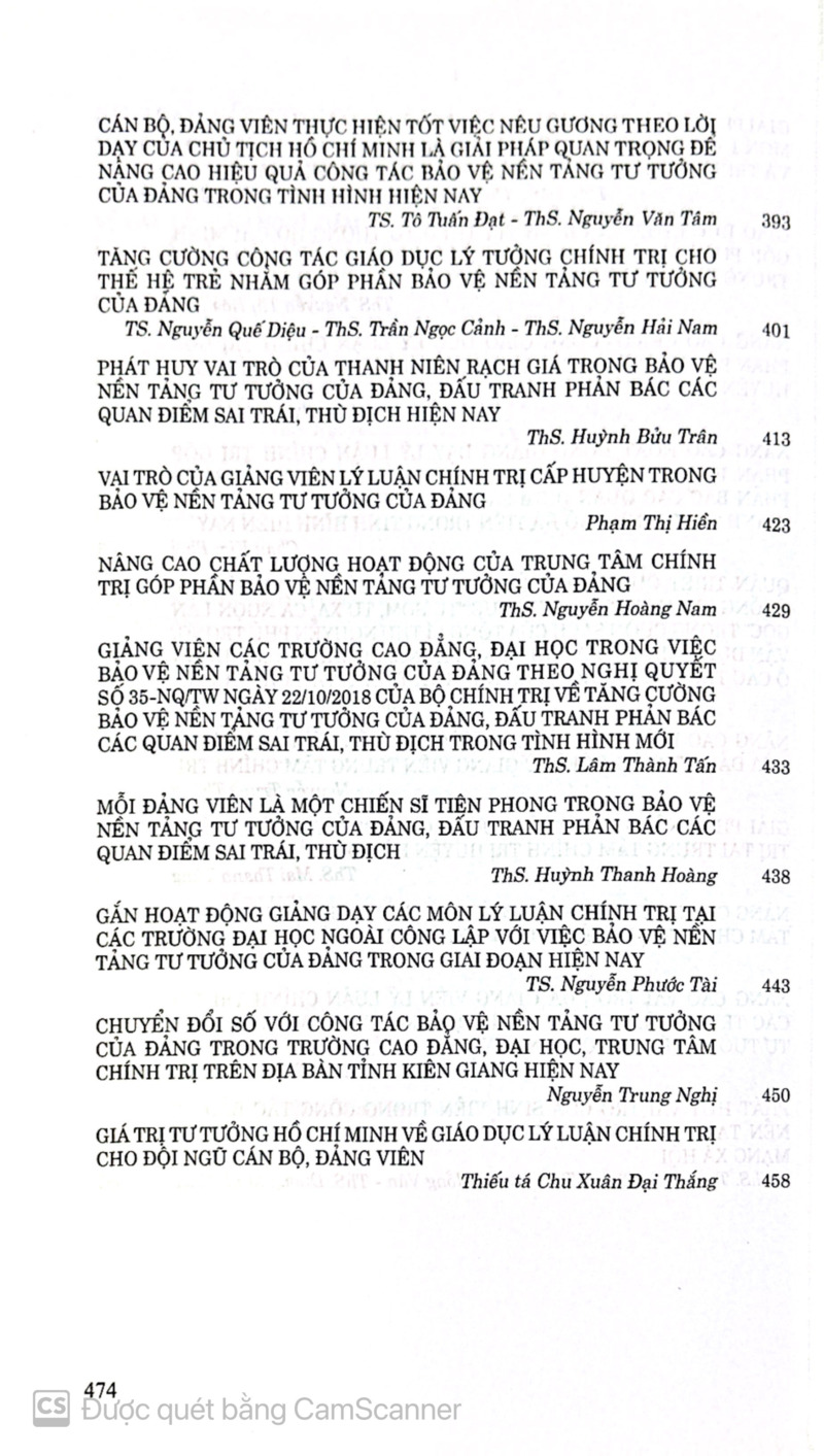 Nâng cao hiệu quả công tác bảo vệ nền tảng tư tưởng của Đảng ở các trường Đại học, Cao đẳng, Trung tâm chính trị trên địa bản tỉnh Kiên Giang (Kỷ yếu Hội thảo khoa học cấp tỉnh)