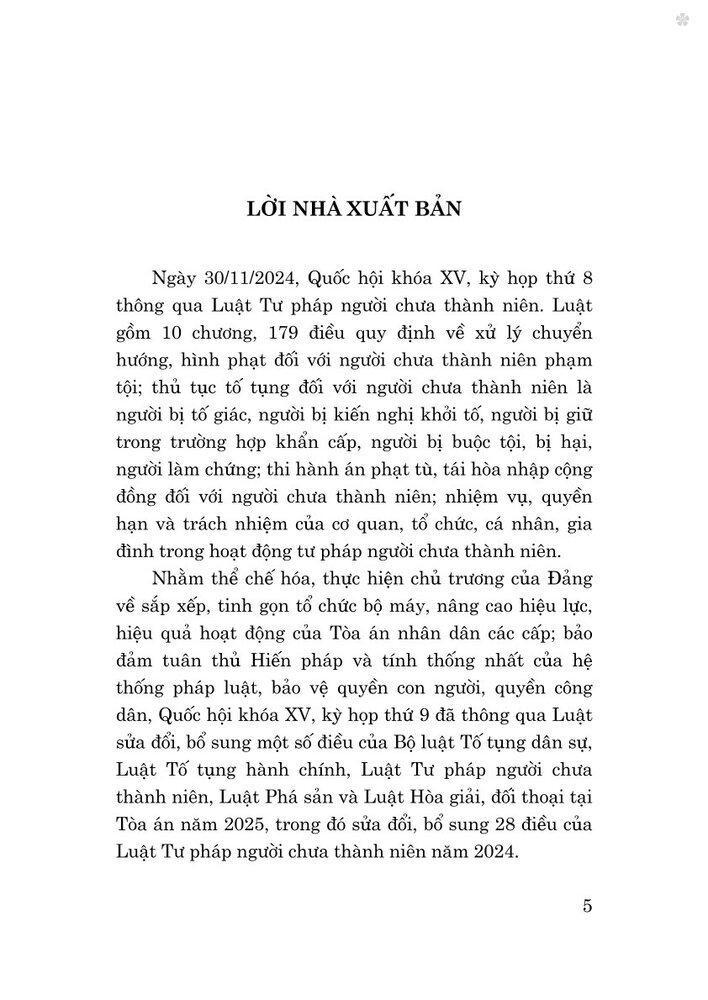 Luật Tư pháp người chưa thành niên năm 2024 (sửa đổi, bổ sung năm 2025)