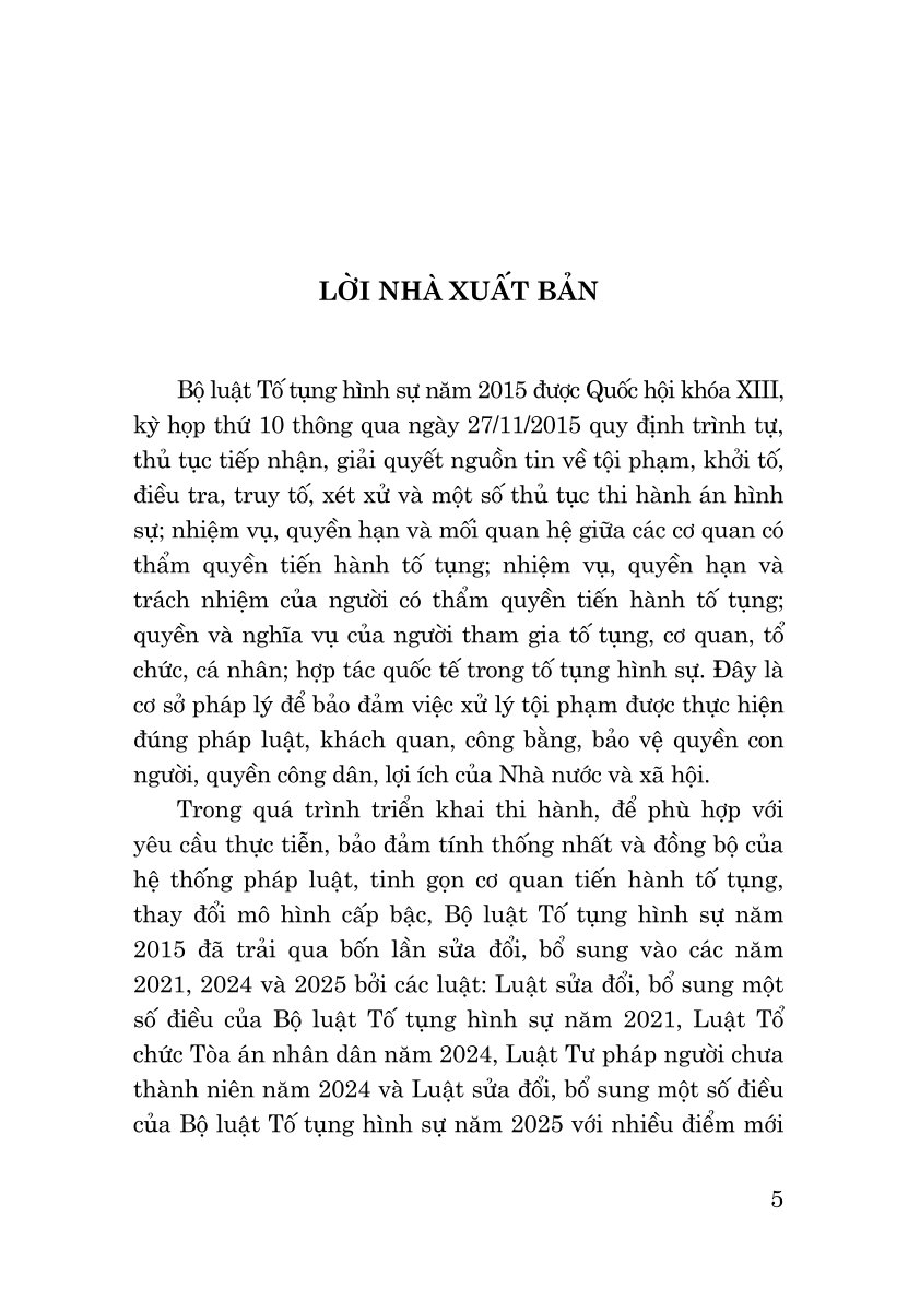 Bộ luật Tố tụng hình sự năm 2015 (Sửa đổi, bổ sung năm 2021, 2024, 2025)