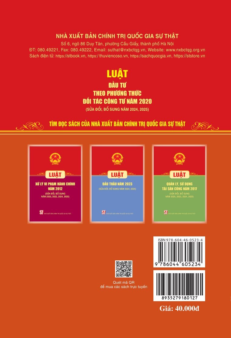 Luật Đầu tư theo phương thức đối tác công tư năm 2020 (sđ, bs năm 2024,2025)