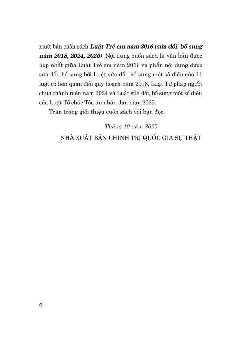 Luật Trẻ em năm 2016 (Sửa đổi, bổ sung năm 2018, 2024, 2025)