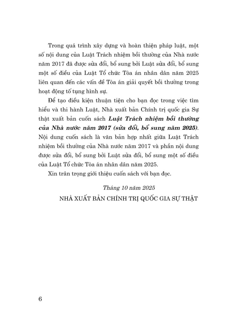 Luật Trách nhiệm bồi thường của nhà nước năm 2017 (Sửa đổi, bổ sung năm 2025)
