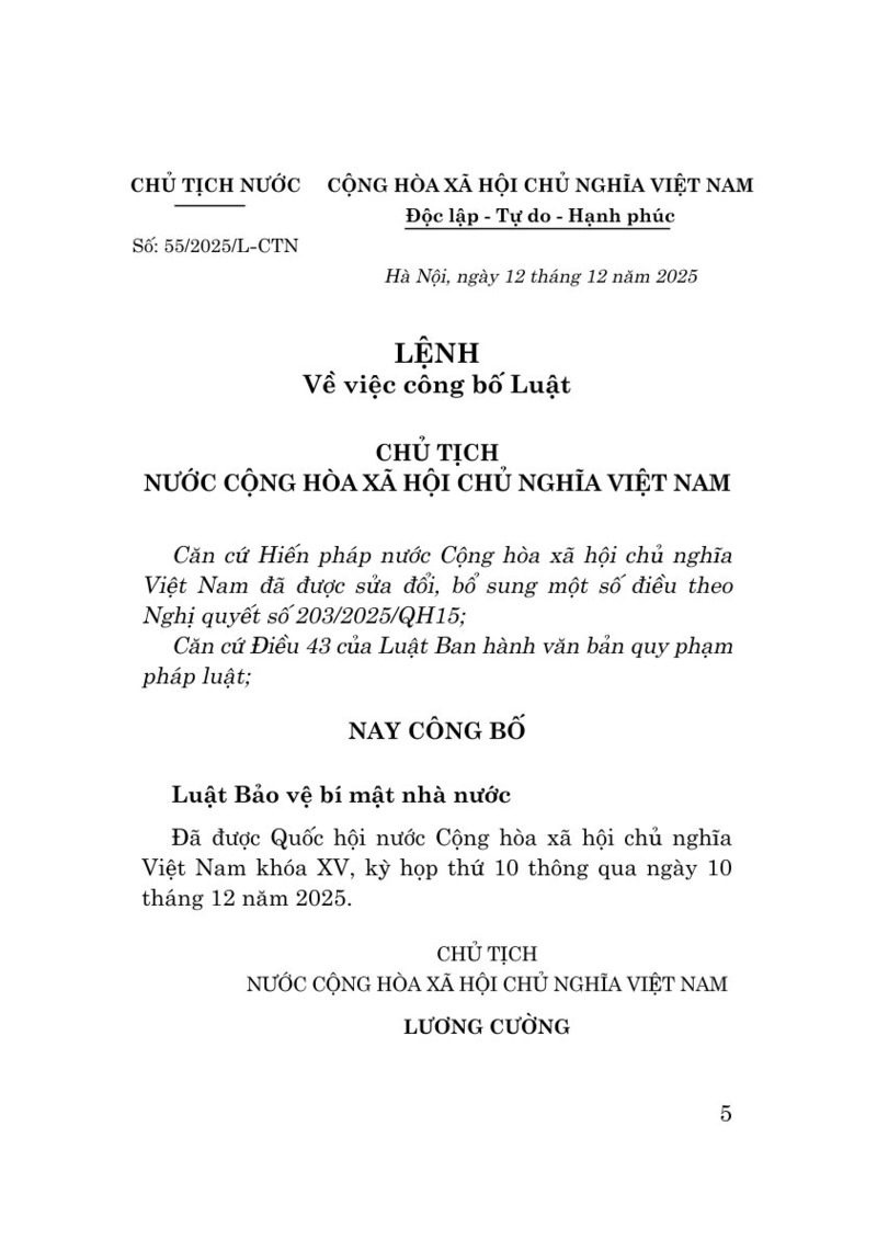 Luật Bảo vệ bí mật nhà nước năm 2025